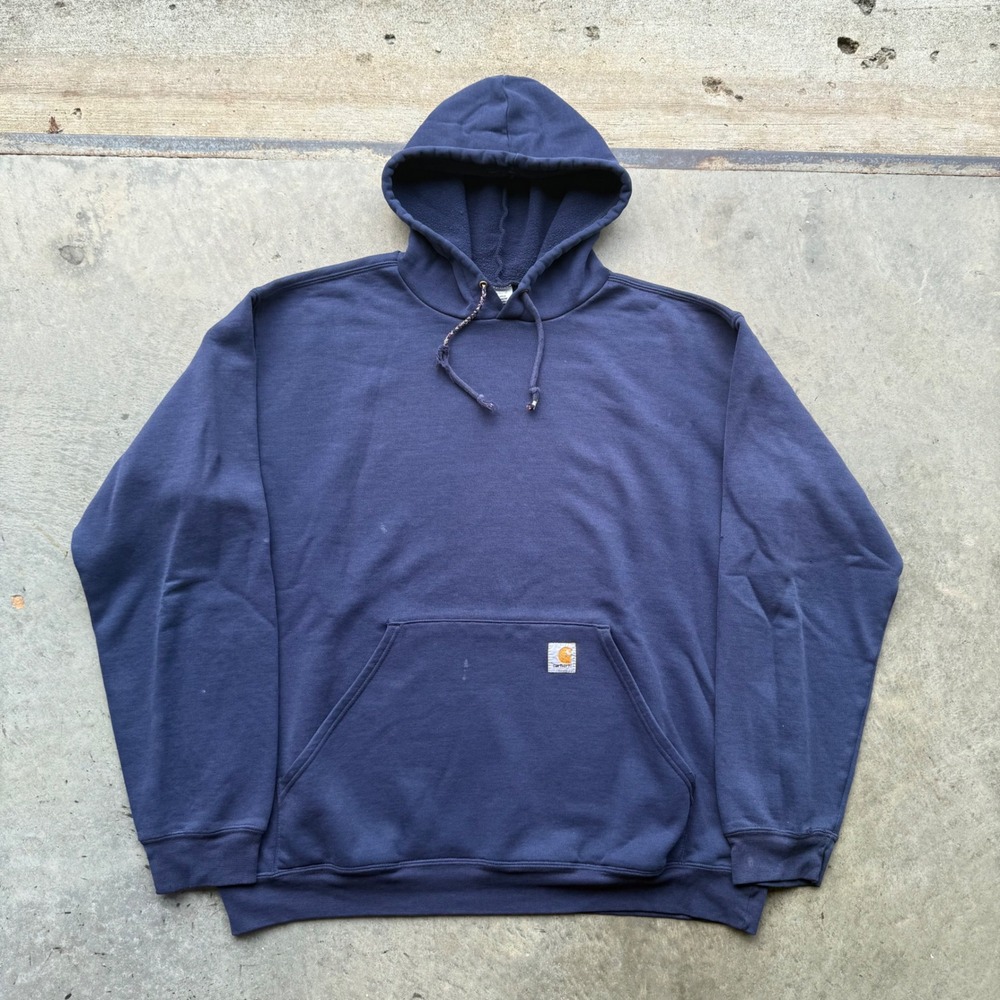 Carhartt Navy Blue Vintage Hood Sweatshirt Mens Large Workwear Pullover Hoodie